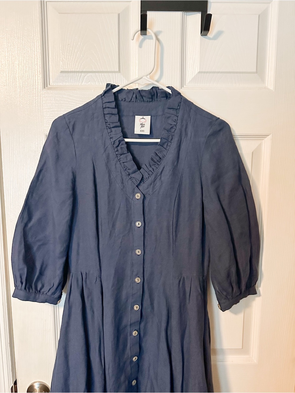 Son De Flor Ophelia Moonlight Blue Linen Dress XXS - Picture 3 of 8